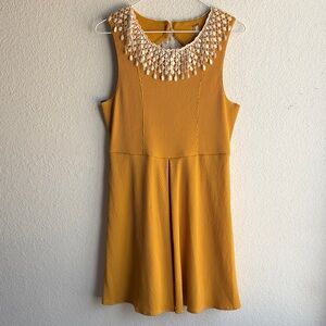 Vintage NWOT Free People Yellow Dress with Embellished Neckline Sz M Y2K